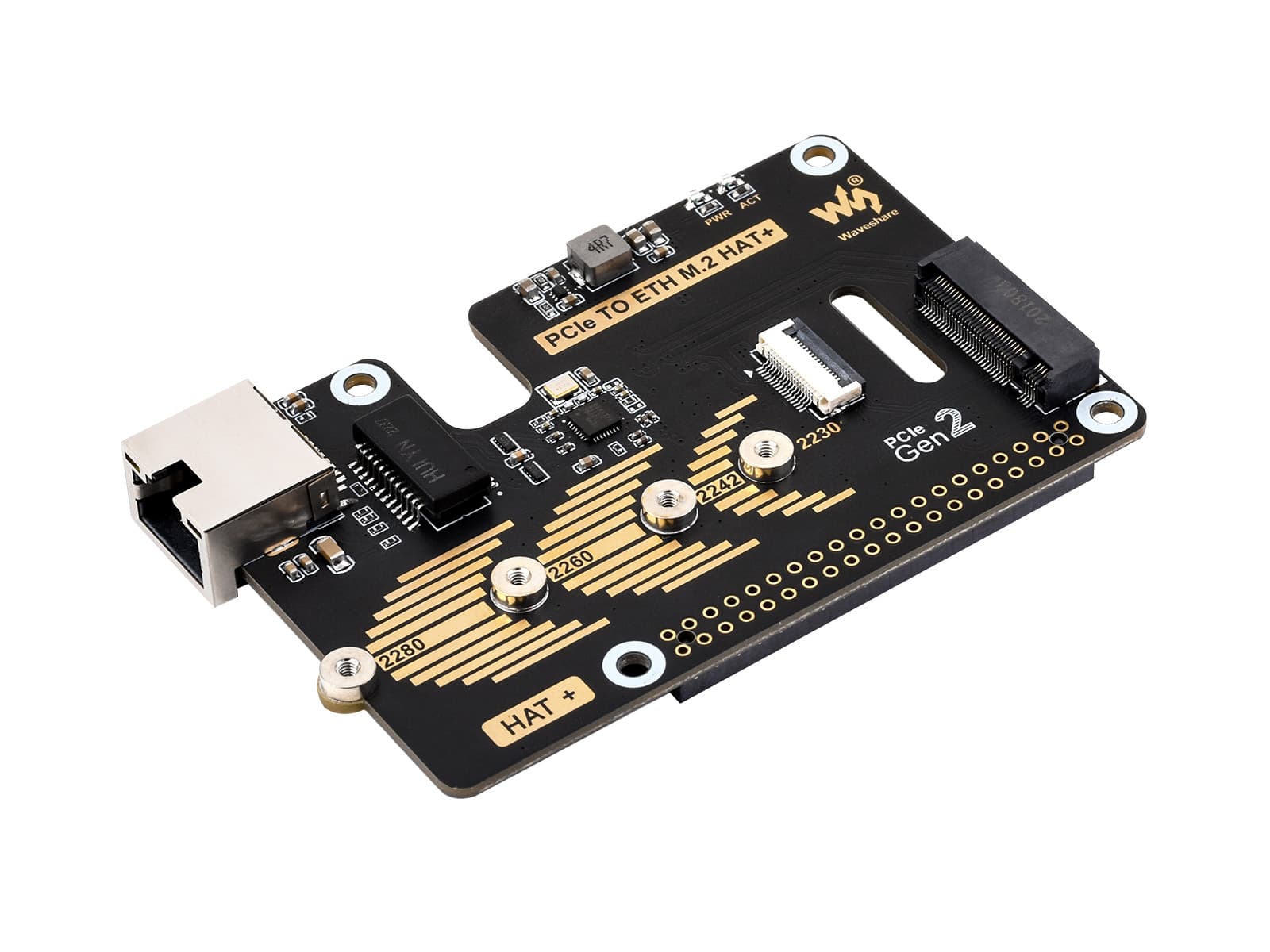 Адаптер PCIe к ETH и M.2 для Raspberry Pi 5, совместимый с твердотельным накопителем NVMe M.2 размера 2280/2260/2242/2230, скорость передачи данных 5 Гбит/с, высокоскоростное чтение/запись, Raspberry Pi 5 NVMe HAT — фото 2