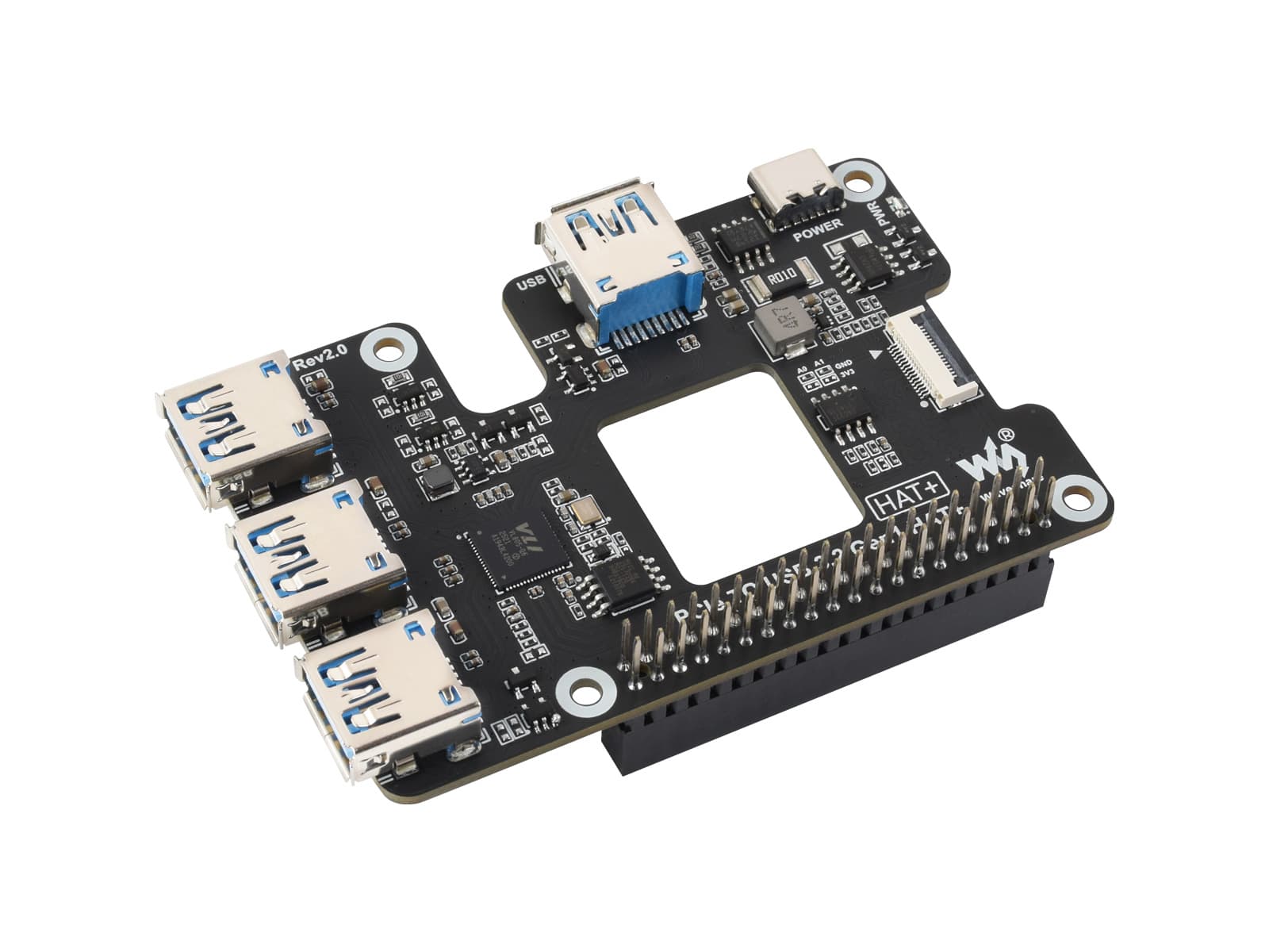 Шляпа PCIe To USB 3.2 Gen 1 для Raspberry Pi 5, концентратор PCIe to USB, 4 высокоскоростных USB-порта, без драйверов, подключи и работай, HAT + Standard — фото 2