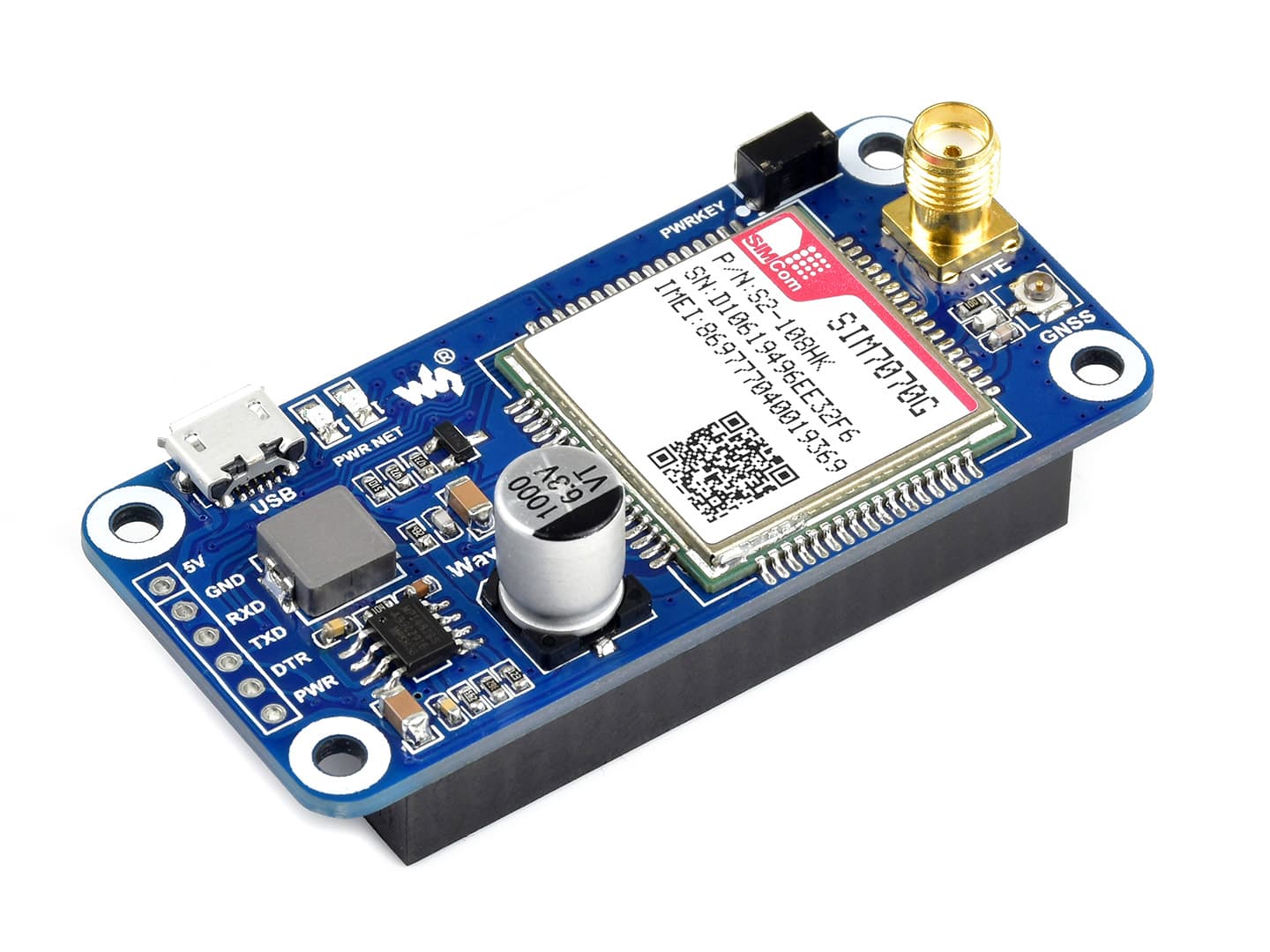SIM7070G NB-IoT/Cat-M/GPRS/GNSS HAT для Raspberry Pi, поддержка глобального диапазона — фото 2