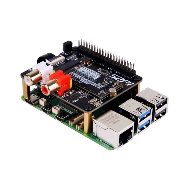 52Pi HiFi DAC Hat с функцией PCIe to NVMe SSD для Raspberry Pi 5, поддержка твердотельных накопителей NVMe 2230/2242