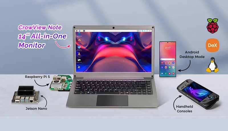 14-дюймовый ноутбук CrowView с мостовой платой Raspberry Pi 5