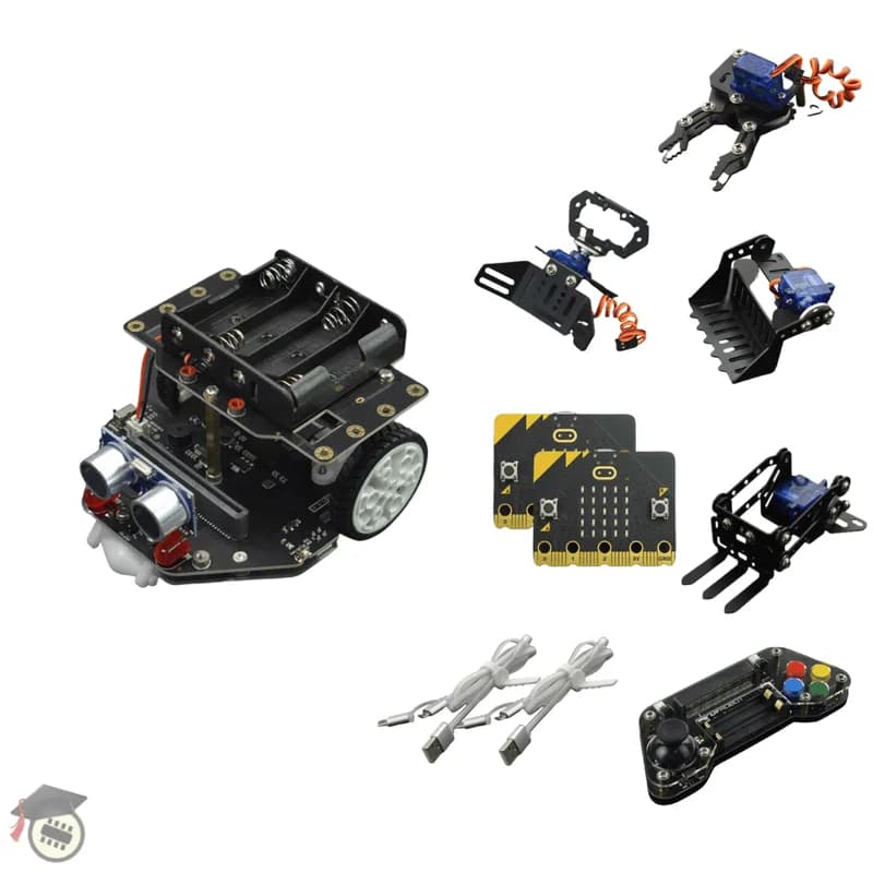 micro:Maqueen Plus V2 (никель-металлгидридная аккумуляторная батарея) с механикой, micro:bit V2 и геймпадом