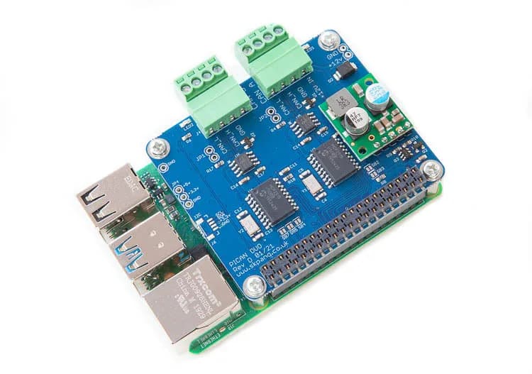 Плата CAN-шины PiCAN 2 Duo для Raspberry Pi 4 с SMPS 3A
Плата