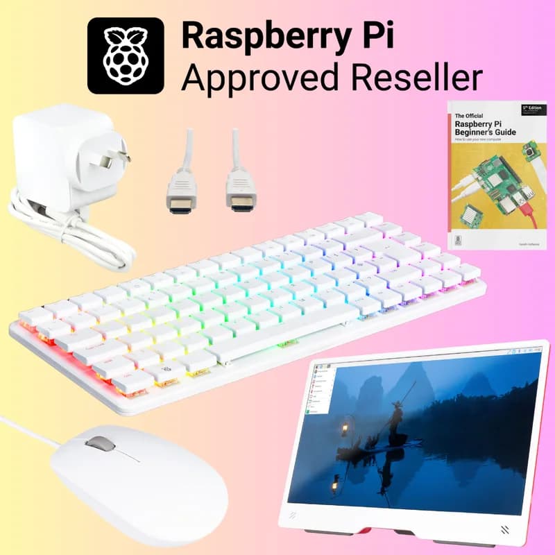 Комплект Pakronics® Raspberry Pi® 500+ (клавиатура в американском стиле) с монитором (красный/белый)