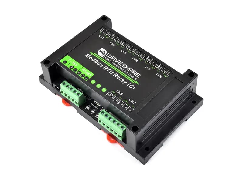 8-канальный модуль реле с фиксацией Modbus RTU (C) с RS485, монтируемый на рейке