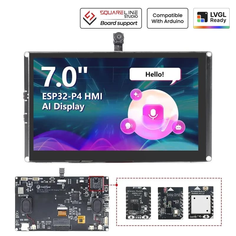 CrowPanel Advance 7 дюймов | ESP32-P4 HMI AI-дисплей 1024x600 IPS сенсорный экран с Wi-Fi 6, совместимый с Arduino/LVGL