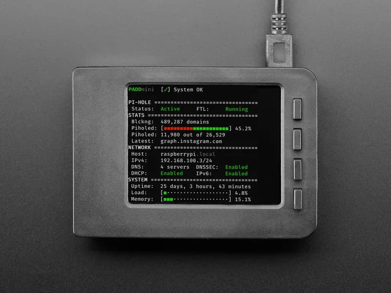 Комплект для блокировки рекламы для Pi-Hole с 2,8-дюймовым PiTFT — без пайки! Raspberry Pi в комплект не входит