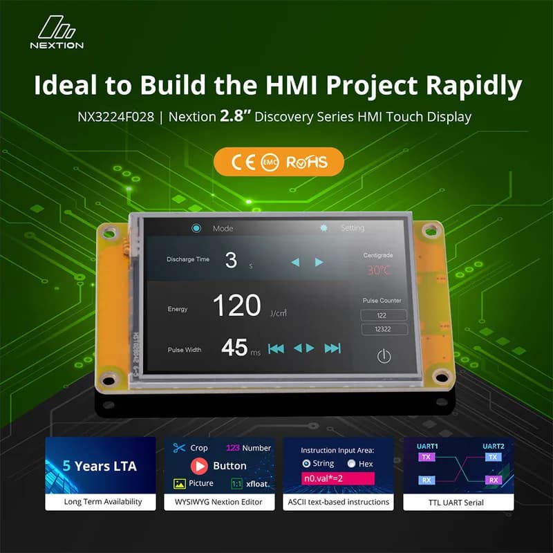 Nextion NX3224F028 2,8-дюймовый компактный HMI-TFT-дисплей серии Discovery с MCU 64 МГц