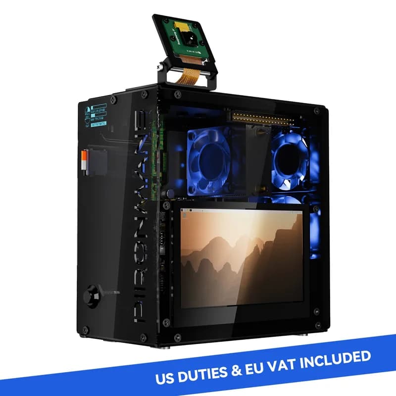 Корпус для мини-ПК Pironman 5 Pro Max с сенсорным экраном 4,3 дюйма для Raspberry Pi 5, агентом OpenClaw AI, двойным NVMe RAID 0/1 NAS, камерой, микрофоном, аудио, M.2 Hailo8, LLM ChatGPT/Gemini (RPI5 не входит в комплект)