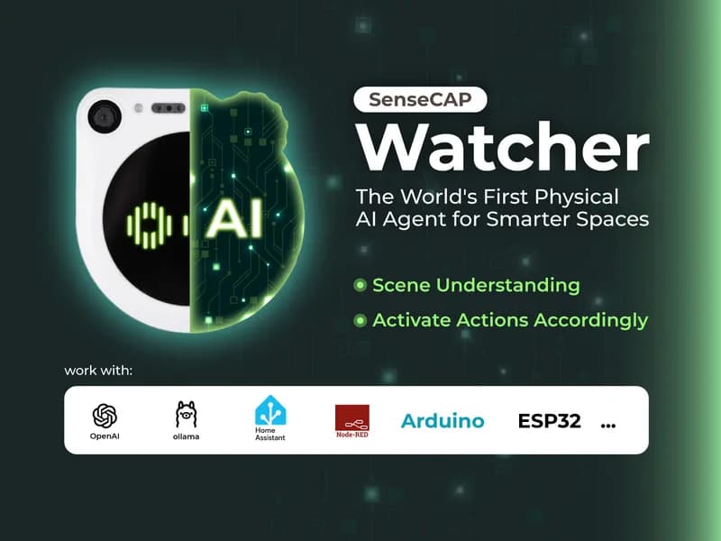 Белый корпус SenseCAP Watcher W1-B — физический агент искусственного интеллекта для умных пространств