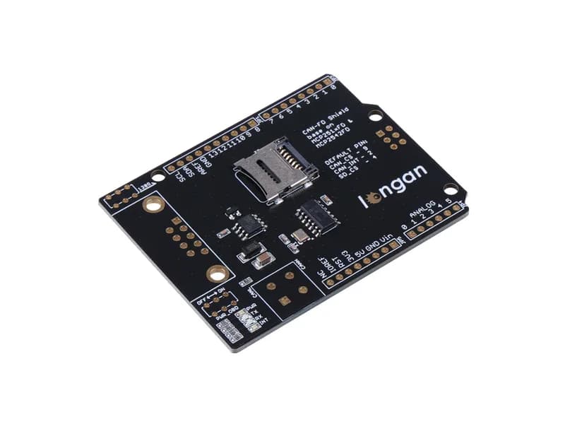 CAN FD Shield для Arduino - CAN-FD, CAN 2.0, промышленный стандарт, 9-контактный Sub-D, высокоскоростной интерфейс SPI, выбираемые стандартные выводы OBD-II и CAN, регулируемый выбор микросхемы и контакты INT