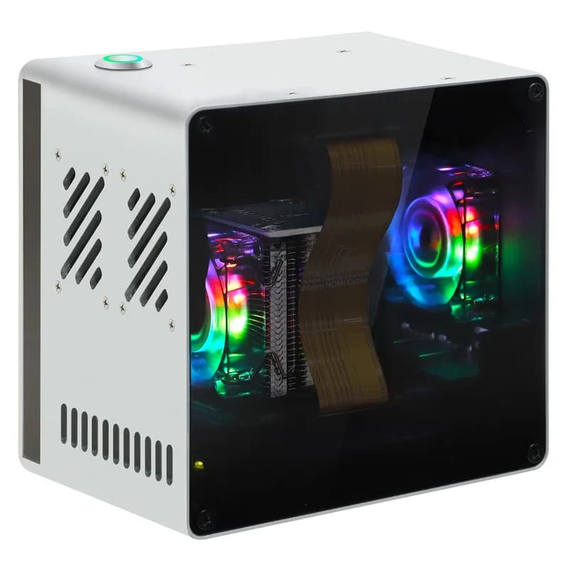 Мини-корпус Freenove Raspberry Pi 5, 2/4 слота M.2 NVMe SSD, вентиляторы ARGB с ШИМ, синхронизация подсветки, стереодинамики, 3,5 мм и оптический аудиосигнал
