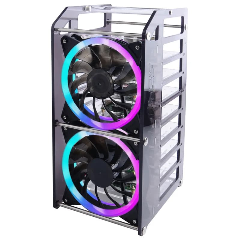 Акриловый кластерный корпус 52Pi Rack Tower (8 слоев) со светодиодной подсветкой RGB, большой вентилятор охлаждения для Raspberry Pi / Jetson Nano
