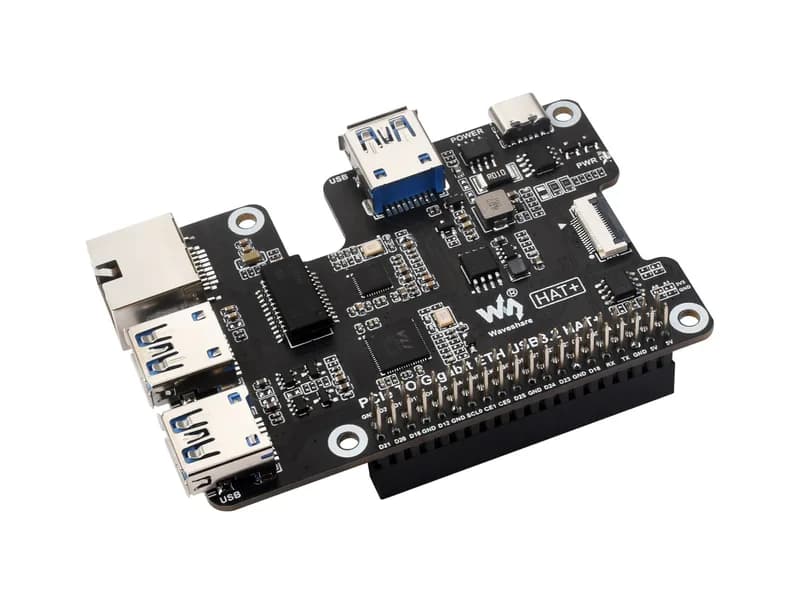 Шляпка PCIe для Gigabit Ethernet и USB 3.2 Gen 1 для Raspberry Pi 5, 3x USB 3.2 Gen1, 1x Gigabit Ethernet, без драйверов, Plug And Play, Raspberry Pi 5 PCIe HAT